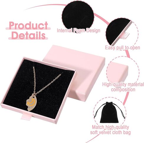 2PCS Small Jewelry Gift Box with 2 Black Velvet Bag, Cardboard Jewelry Boxes for Bracelets Necklaces Earrings Birthday Christmas Jewelery Gift Wrapping, 3.54x3.54x0.71in (Pink) in Saudi Arabia