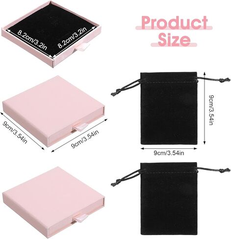 2PCS Small Jewelry Gift Box with 2 Black Velvet Bag, Cardboard Jewelry Boxes for Bracelets Necklaces Earrings Birthday Christmas Jewelery Gift Wrapping, 3.54x3.54x0.71in (Pink) in Saudi Arabia
