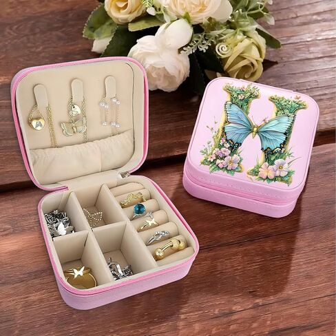 Monogram Jewelry Box Portable Print Jewelry Box, Pink Compact Jewelry Box Travel Jewelry Case Travel Case Organizer Bag Storage Box Jewelry Holder For Necklace Earrings Rings Bracelet (Letter H) in Saudi Arabia