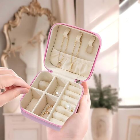 Monogram Jewelry Box Portable Print Jewelry Box, Pink Compact Jewelry Box Travel Jewelry Case Travel Case Organizer Bag Storage Box Jewelry Holder For Necklace Earrings Rings Bracelet (Letter H) in Saudi Arabia