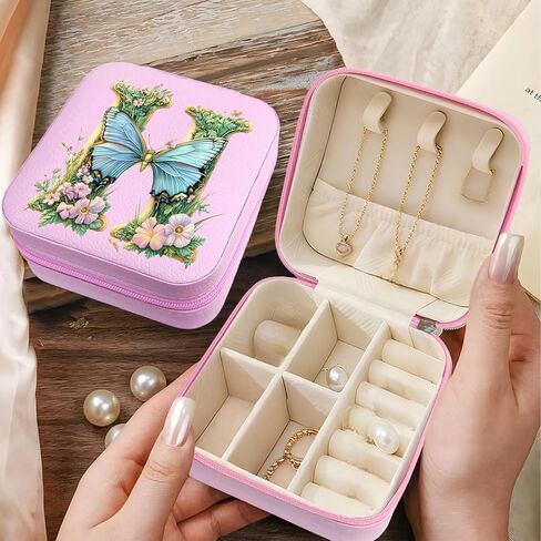 Monogram Jewelry Box Portable Print Jewelry Box, Pink Compact Jewelry Box Travel Jewelry Case Travel Case Organizer Bag Storage Box Jewelry Holder For Necklace Earrings Rings Bracelet (Letter H) in Saudi Arabia