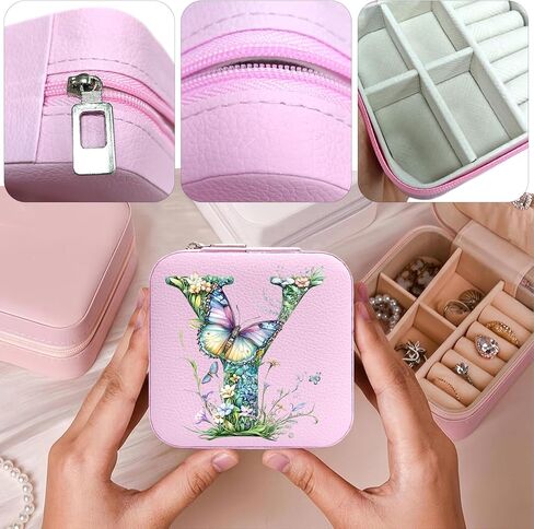 Monogram Jewelry Box Portable Print Jewelry Box, Pink Compact Jewelry Box Travel Jewelry Case Travel Case Organizer Bag Storage Box Jewelry Holder For Necklace Earrings Rings Bracelet (Letter Y) in Saudi Arabia