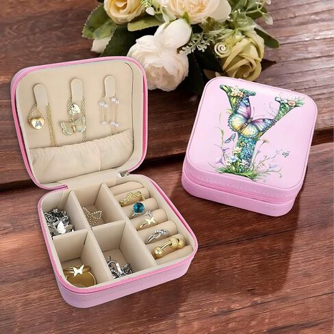 Monogram Jewelry Box Portable Print Jewelry Box, Pink Compact Jewelry Box Travel Jewelry Case Travel Case Organizer Bag Storage Box Jewelry Holder For Necklace Earrings Rings Bracelet (Letter Y) in Saudi Arabia