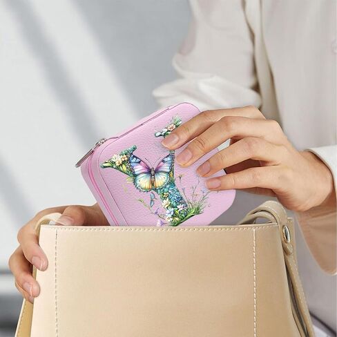 Monogram Jewelry Box Portable Print Jewelry Box, Pink Compact Jewelry Box Travel Jewelry Case Travel Case Organizer Bag Storage Box Jewelry Holder For Necklace Earrings Rings Bracelet (Letter Y) in Saudi Arabia