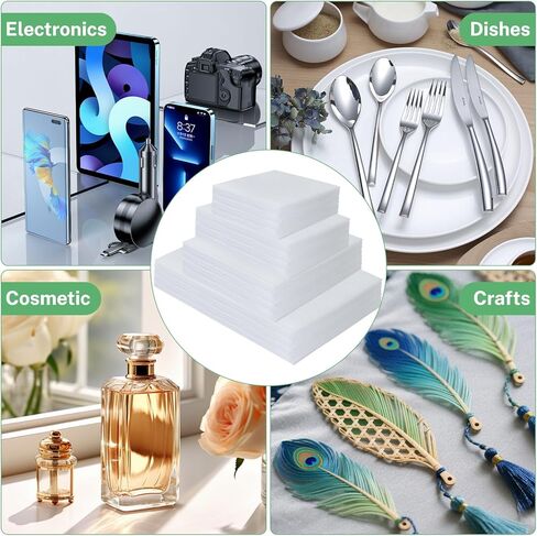 350 Pcs Dish Packing Supplies for Moving, 250 Cushion Foam Pouches(4 Sizes 16x12'',12x12'',12x8'',8x8'') and Foam Sheets(12x12'') with 100 Fragile Stickers for Packing,Storage,Shipping in Kuwait