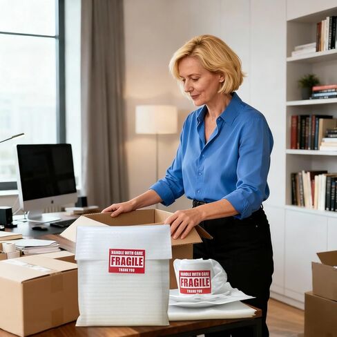 350 Pcs Dish Packing Supplies for Moving, 250 Cushion Foam Pouches(4 Sizes 16x12'',12x12'',12x8'',8x8'') and Foam Sheets(12x12'') with 100 Fragile Stickers for Packing,Storage,Shipping in Kuwait