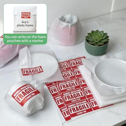 350 Pcs Dish Packing Supplies for Moving, 250 Cushion Foam Pouches(4 Sizes 16x12'',12x12'',12x8'',8x8'') and Foam Sheets(12x12'') with 100 Fragile Stickers for Packing,Storage,Shipping in Kuwait