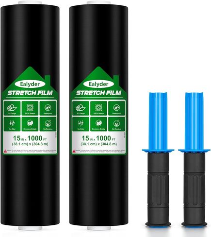 Stretch Wrap Film Roll 80 Gauge 15 Inch x 1000 ft, Industrial Clear Strength Wrap with Plastic Handle for Packing, Shipping, Moving & Pallet Bundling, Transparent in Kuwait