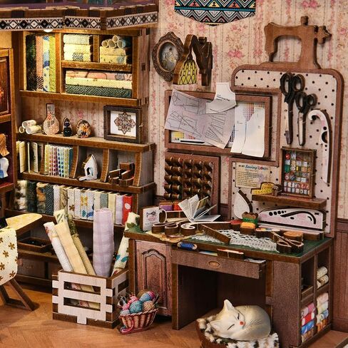 Book Nook Kit, LED 3D Wooden Puzzle with Dust Cover, 460 Wooden Pieces, DIY Bookshelf Insert Decor Gifts for Book Lovers (Sewing Room) in Saudi Arabia