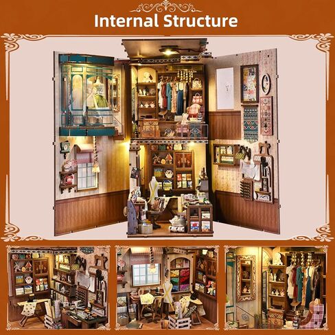 Book Nook Kit, LED 3D Wooden Puzzle with Dust Cover, 460 Wooden Pieces, DIY Bookshelf Insert Decor Gifts for Book Lovers (Sewing Room) in Saudi Arabia