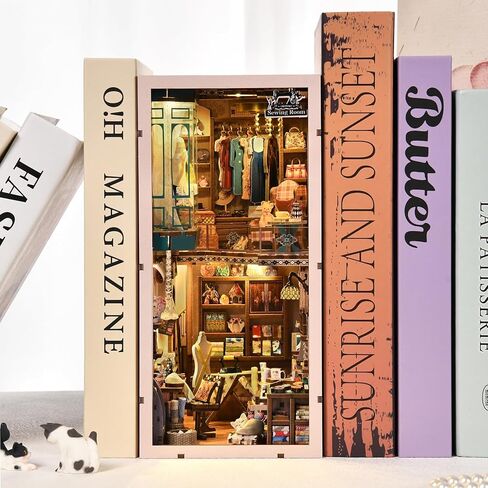 Book Nook Kit, LED 3D Wooden Puzzle with Dust Cover, 460 Wooden Pieces, DIY Bookshelf Insert Decor Gifts for Book Lovers (Sewing Room) in Saudi Arabia