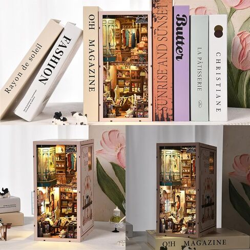 Book Nook Kit, LED 3D Wooden Puzzle with Dust Cover, 460 Wooden Pieces, DIY Bookshelf Insert Decor Gifts for Book Lovers (Sewing Room) in Saudi Arabia
