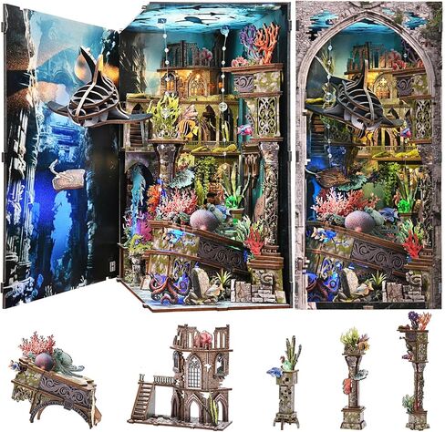 Book Nook Kit, LED 3D Wooden Puzzle with Dust Cover, 460 Wooden Pieces, DIY Bookshelf Insert Decor Gifts for Book Lovers (Sewing Room) in Saudi Arabia