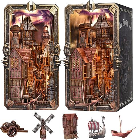 Book Nook Kit, LED 3D Wooden Puzzle with Dust Cover, 460 Wooden Pieces, DIY Bookshelf Insert Decor Gifts for Book Lovers (Sewing Room) in Saudi Arabia