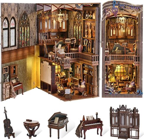 Book Nook Kit, LED 3D Wooden Puzzle with Dust Cover, 460 Wooden Pieces, DIY Bookshelf Insert Decor Gifts for Book Lovers (Sewing Room) in Saudi Arabia