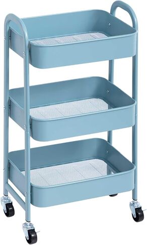 AGTEK عربة دوارة ذات 3 طبقات مع عجلات قابلة للقفل، تخزين معدني متعدد الوظائف، عربة تنظيم للمطبخ، المكتب، غرفة المعيشة، المكياج، الحرف اليدوية، استوديو فني، أزرق فاتح in Kuwait