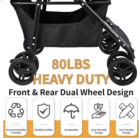 Folding Grocery Cart - 80LBS Heavy Duty Shopping Cart with Detachable Basket & Cup Holder, Collapsible Utility Trolley for Laundry, Outdoor Picnic, Dual-Layer Compact Foldable Cart in Saudi Arabia