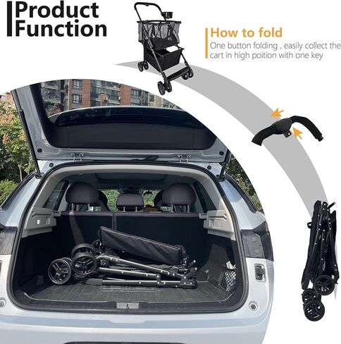 Folding Grocery Cart - 80LBS Heavy Duty Shopping Cart with Detachable Basket & Cup Holder, Collapsible Utility Trolley for Laundry, Outdoor Picnic, Dual-Layer Compact Foldable Cart in Saudi Arabia
