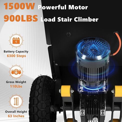 شاحنة يدوية لتسلق السلالم الكهربائية دوللي بقدرة 1500 وات، مزودة بإطارات مضادة للانزلاق مقاس 10 بوصات، وعربة تسلق السلالم تعمل بالطاقة للأجهزة والأثاث ونقل المستودعات (سعة 900 رطل) in Kuwait