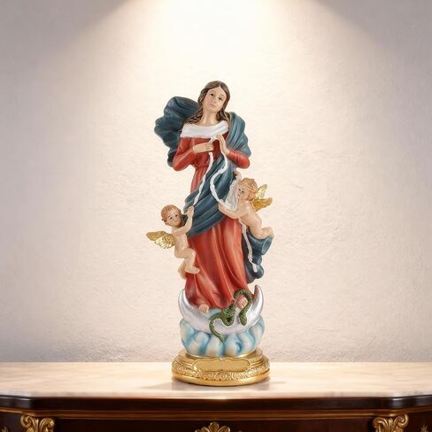 تمثال Our Lady Undoer of Knots - تمثال ديني لماري Untier of Knots مقاس 8.5 بوصة، منحوتة كاثوليكية من الراتنج مرسومة يدويًا للشفاء والسلام والأوقات الصعبة - Virgen Desatanudos in Kuwait
