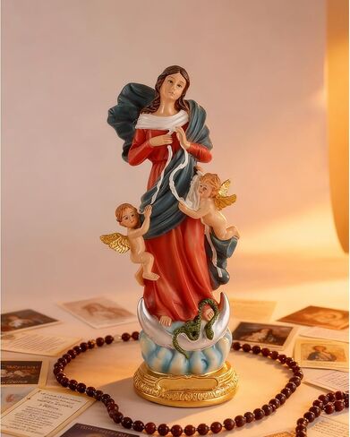 تمثال Our Lady Undoer of Knots - تمثال ديني لماري Untier of Knots مقاس 8.5 بوصة، منحوتة كاثوليكية من الراتنج مرسومة يدويًا للشفاء والسلام والأوقات الصعبة - Virgen Desatanudos in Kuwait