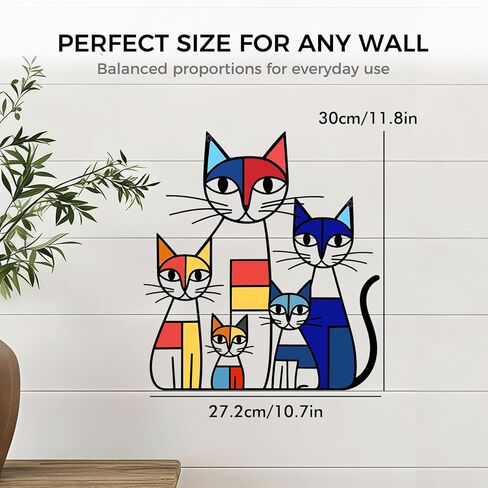 GUSFREUD Metal Cat Wall Art Decor – Mondrian Style Iron Cat Wall Decor, Colorful Geometric Cat Sculptures Home Decor, The Mewsons Family, 11.8 x 10.7 Inches in Kuwait
