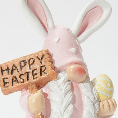 WDS WONDROUS Easter Decorations Gnomes Bunny Figurines Set, 2-Pcs Resin Rabbit Ear Gnome Sitting on Polka Dot Easter Egg Base with Egg & Sign, Easter Decorations Gnomes Bunny Figurines Set in Saudi Arabia