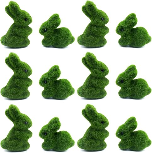 Moss Easter Bunny Home Decor, 12 Pcs Artificial Green Moss Rabbit for Easter Decoration, Small Flocked Bunny Figurines for Spring Table Decor (12) in Kuwait
