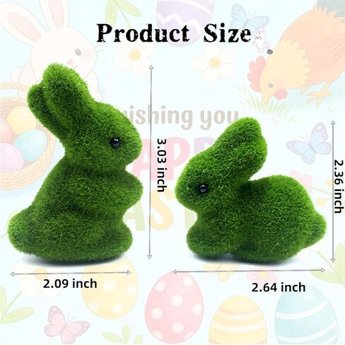 Moss Easter Bunny Home Decor, 12 Pcs Artificial Green Moss Rabbit for Easter Decoration, Small Flocked Bunny Figurines for Spring Table Decor (12) in Kuwait