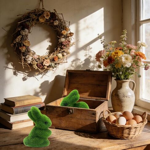Moss Easter Bunny Home Decor, 12 Pcs Artificial Green Moss Rabbit for Easter Decoration, Small Flocked Bunny Figurines for Spring Table Decor (12) in Kuwait
