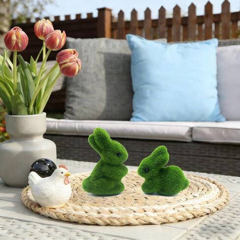 Moss Easter Bunny Home Decor, 12 Pcs Artificial Green Moss Rabbit for Easter Decoration, Small Flocked Bunny Figurines for Spring Table Decor (12) in Kuwait