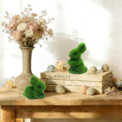 Moss Easter Bunny Home Decor, 12 Pcs Artificial Green Moss Rabbit for Easter Decoration, Small Flocked Bunny Figurines for Spring Table Decor (12) in Kuwait