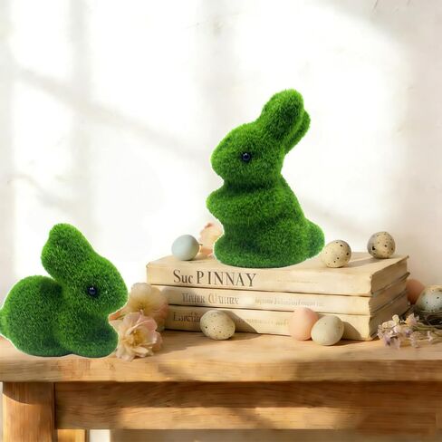 Moss Easter Bunny Home Decor, 12 Pcs Artificial Green Moss Rabbit for Easter Decoration, Small Flocked Bunny Figurines for Spring Table Decor (12) in Kuwait
