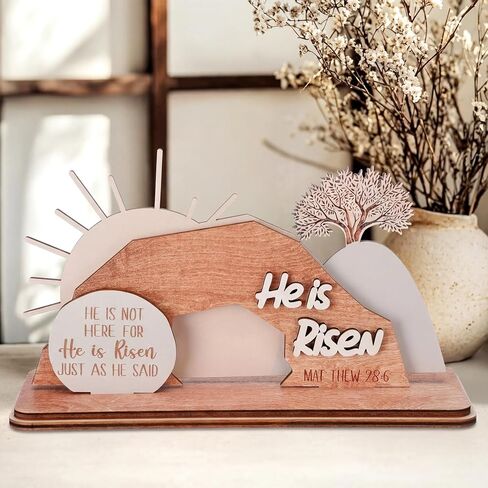 Blulu Empty Tomb Easter Scene and Christian Decoration Wooden Easter Resurrection Scene He is Risen Jesus Tomb Tray Set Nativity Jesus Scenes Decor for Religious Home Spring Decor Christian Gifts in Saudi Arabia
