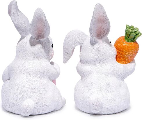 Hodao Easter Bunny Figurine Set - Adorable Handcrafted Bunnies Holding Carrot and Egg A Must-Have for Spring Home Décor Enhance Festive Atmosphere Easter Table Centerpiece, Mantel Decoration in Saudi Arabia