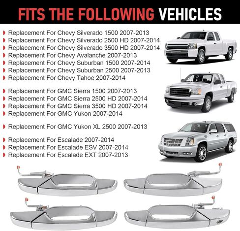 Exterior Door Handle Chrome Replacement for Chevy Silverado Suburban Tahoe Avalanche Sierra Yukon Escalade 2007-2014, Replace 20828258, 22738721 in Saudi Arabia