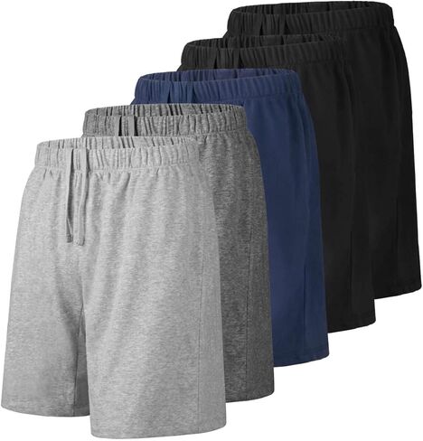 Liloak Mens Shorts Multipack 7 in Cotton Casual Athletic Gym Knit Short with Pockets, Soft Pajama Lounge Sleep Shorts in Kuwait
