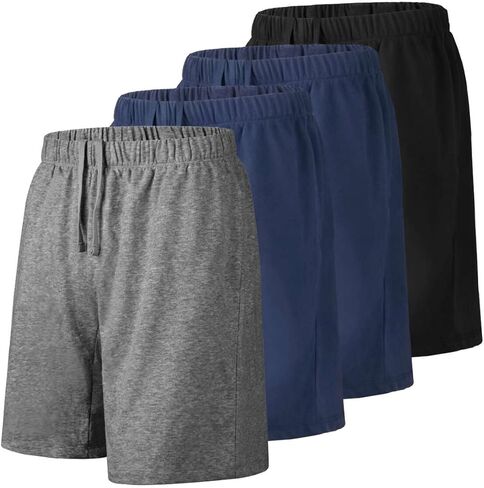 Liloak Mens Shorts Multipack 7 in Cotton Casual Athletic Gym Knit Short with Pockets, Soft Pajama Lounge Sleep Shorts in Kuwait