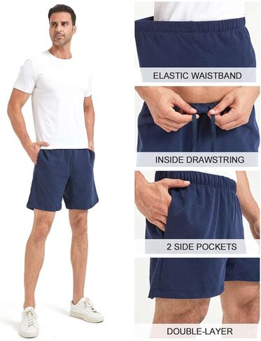Liloak Mens Shorts Multipack 7 in Cotton Casual Athletic Gym Knit Short with Pockets, Soft Pajama Lounge Sleep Shorts in Kuwait