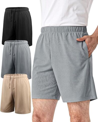 Liloak Mens Shorts Multipack 7 in Cotton Casual Athletic Gym Knit Short with Pockets, Soft Pajama Lounge Sleep Shorts in Kuwait
