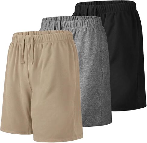 Liloak Mens Shorts Multipack 7 in Cotton Casual Athletic Gym Knit Short with Pockets, Soft Pajama Lounge Sleep Shorts in Kuwait