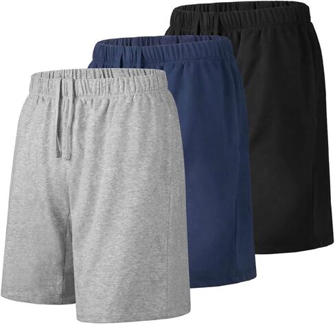 Liloak Mens Shorts Multipack 7 in Cotton Casual Athletic Gym Knit Short with Pockets, Soft Pajama Lounge Sleep Shorts in Kuwait