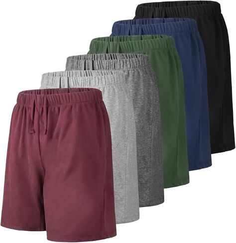 Liloak Mens Shorts Multipack 7 in Cotton Casual Athletic Gym Knit Short with Pockets, Soft Pajama Lounge Sleep Shorts in Kuwait