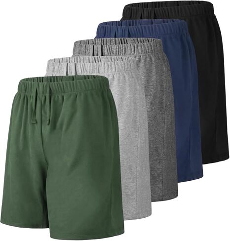 Liloak Mens Shorts Multipack 7 in Cotton Casual Athletic Gym Knit Short with Pockets, Soft Pajama Lounge Sleep Shorts in Kuwait