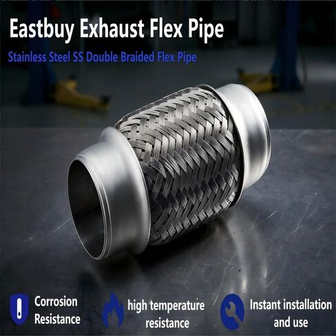 Exhaust Flex Pipe Adaptor, 1.5" x 4" Durable Universal Stainless Steel SS Double Braided Flex Pipe Exhaust Adaptor Piping in Kuwait