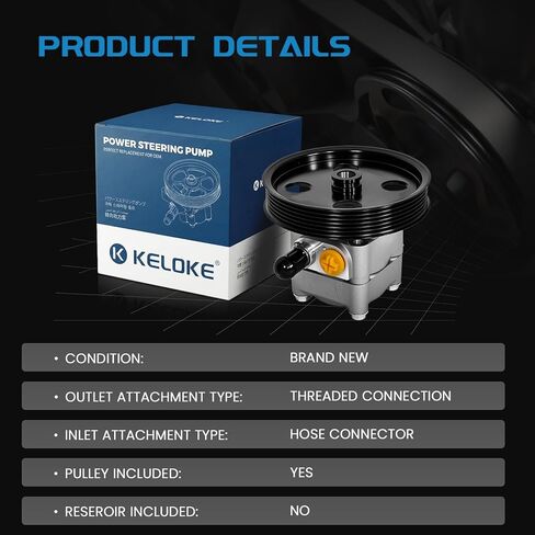 KELOKE Power Steering Pump, with pulley, Compatible with Volvo 1999-2005 C70/V70 1999-2004, S60 2001-2004, S70 1999-2000, S80 1999-2005, XC70 2003-2004. 2.3L 2.4L 2.5L 2.8L 2.9L. Replace# 8603050 in Kuwait
