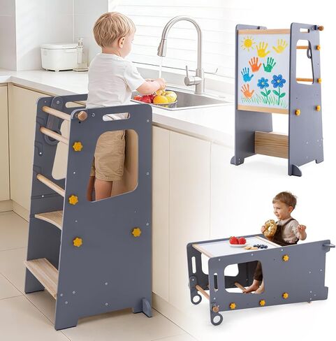برج واقف للأطفال الصغار، مساعد مقعد مطبخ للأطفال الصغار مع سبورة بيضاء، برج تعلم للأطفال بارتفاع قابل للتعديل مع حماية مضادة للانزلاق، مقعد للأطفال مع أقدام آمنة للحمام في المطبخ in Kuwait