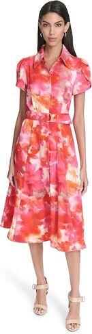 Halston Women's Short Sleeve Floral Belted Midi Shirt Dress in Saudi Arabia