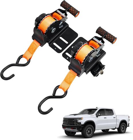 Retractable Ratchet Straps for 2019-2026 Chevy Silverado/GMC Sierra 1500 Accessories, 2PCS Self Retractable Tie Down Straps, Heavy Duty Quick Release and Tool-Free No Drill Install in Saudi Arabia