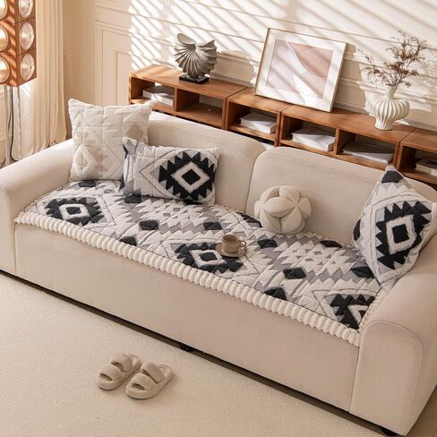 Boho Couch Covers for Pets Washable Sofa Covers for Dogs Cats Sofa SlipCover for 3-4 Cushion Couches Pet-Friendly Anti-Slip Sofa Covers for Living Room (27.6" x 83", Black) in Kuwait